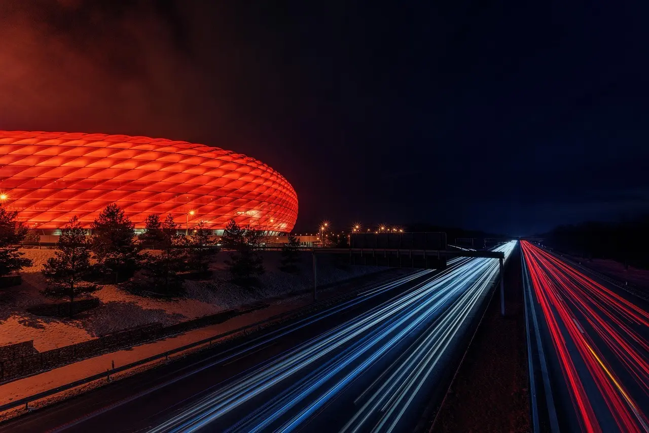 Oplyst stadion om natten